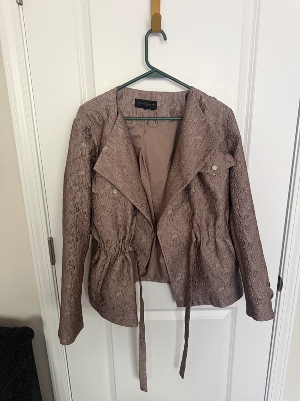 Donna Karan Dusty Mauve Textured Drawstring Utility Jacket